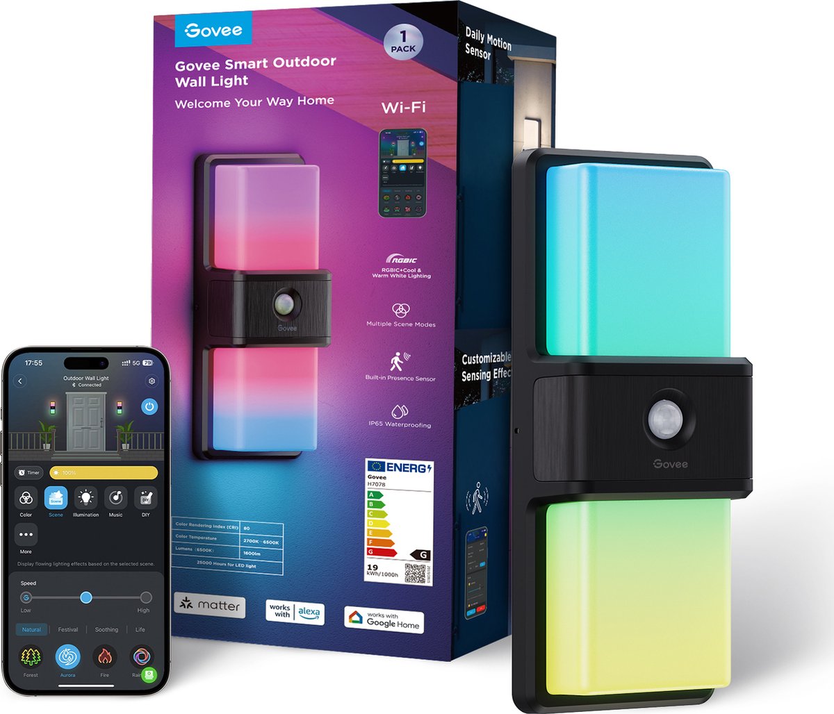 Applique d'extérieur intelligente Govee matière rgbic - 1500 lumens