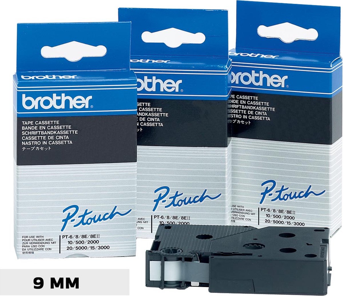 Brother p-touch tc-395 blanc sur noir 9mm