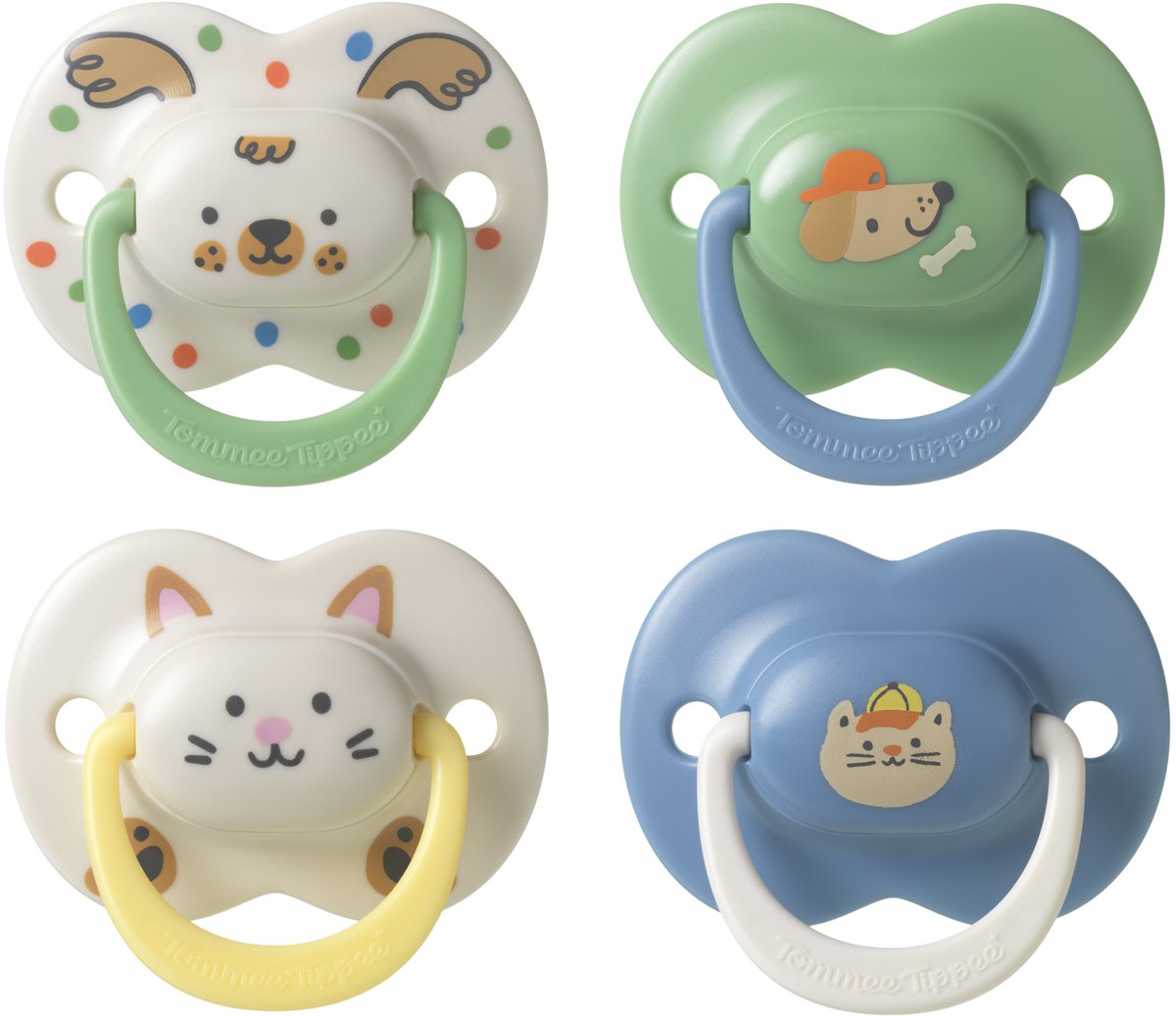 Sucette Tommee Tippee Ultimate Fit - 18-36 mois - 4 pièces - Sucette symétrique orthodontique pour bébé - Silicone 100% sans BPA - Déco bleue