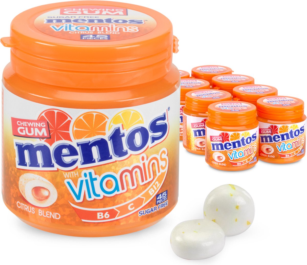 Mentos gum vitamines mélange d'agrumes - chewing-gum - sans sucre - 8x45 pièces