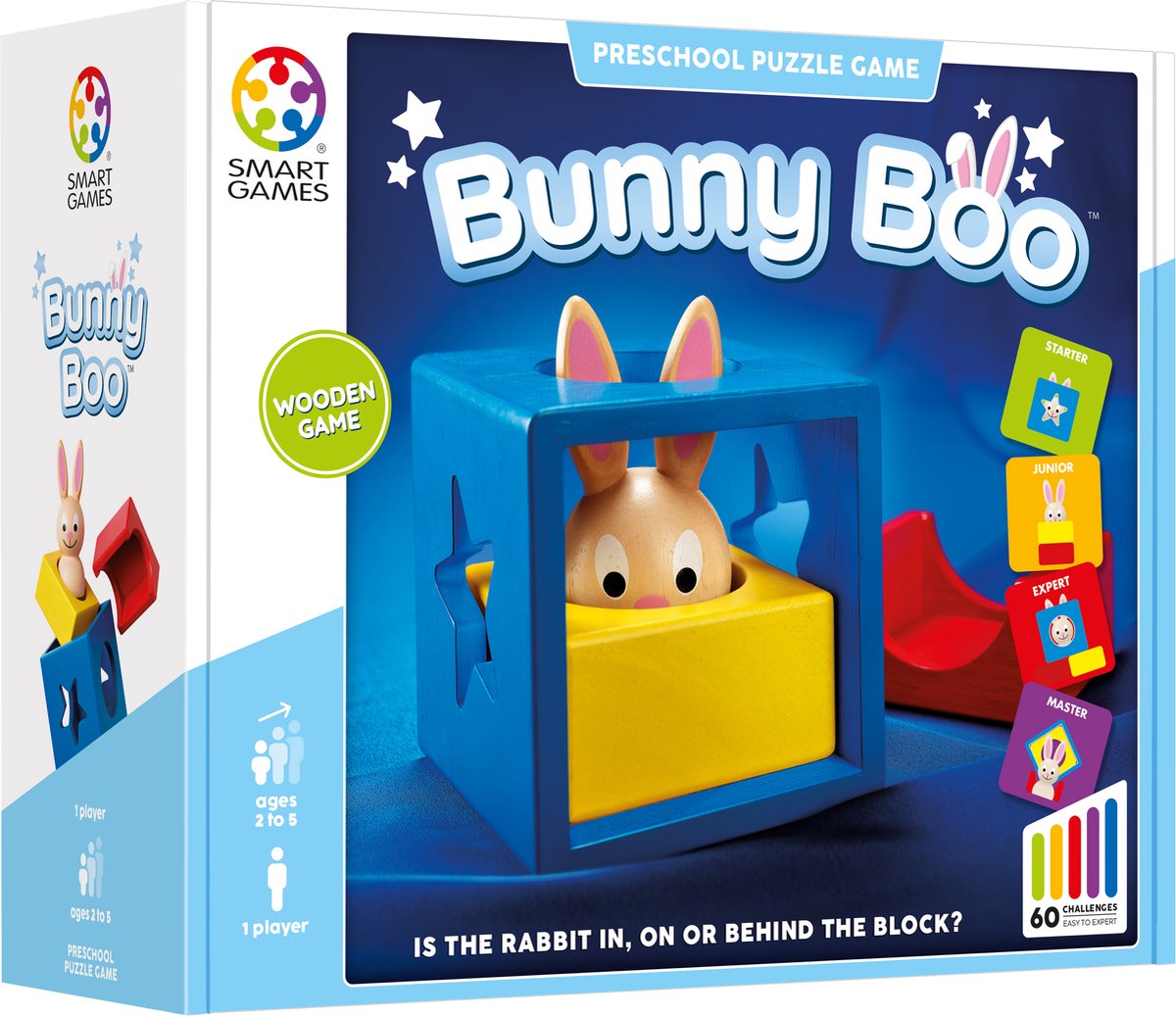 Jeux intelligents bunny boo - jeu de réflexion logique - 60 défis spatiaux avec lapin en bois - jeu solo éducatif pour les tout-petits - à partir de 2 ans