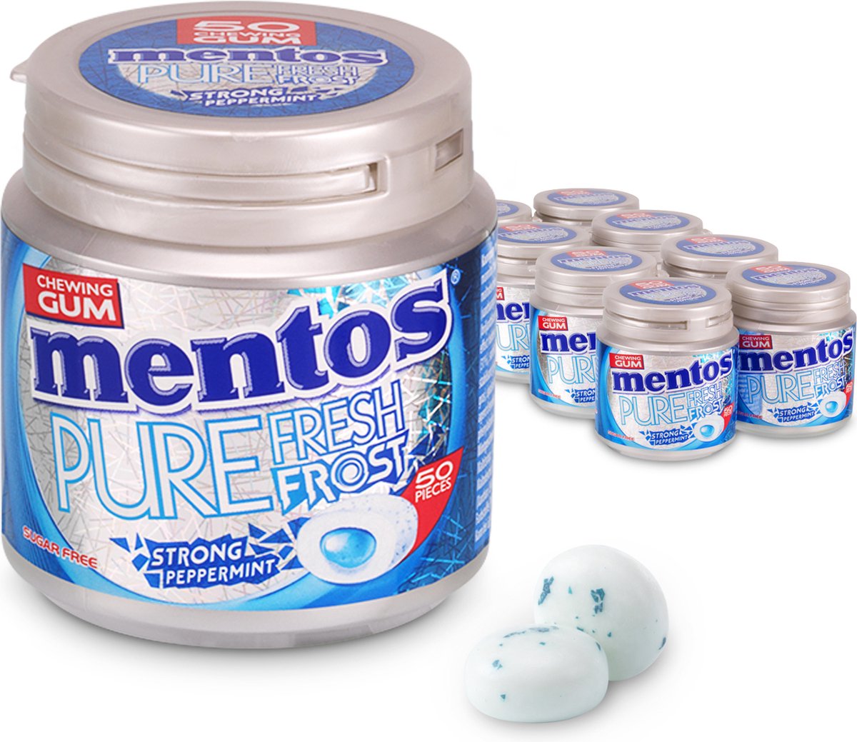 Mentos gum pure fresh frost menthe poivrée forte - chewing-gum - sans sucre - 8x50 pièces