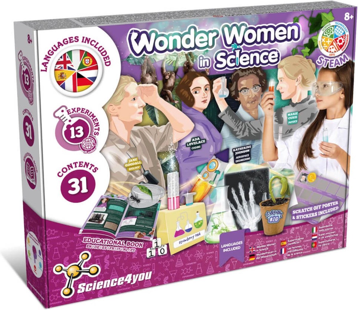 Science 4 you science4you Wonder Women in Science - Ensemble d'expérimentation pour filles de 8 à 12 ans et plus - Ensemble de jouets avec kit d'artisanat - Jouet à tige avec kit scientifique