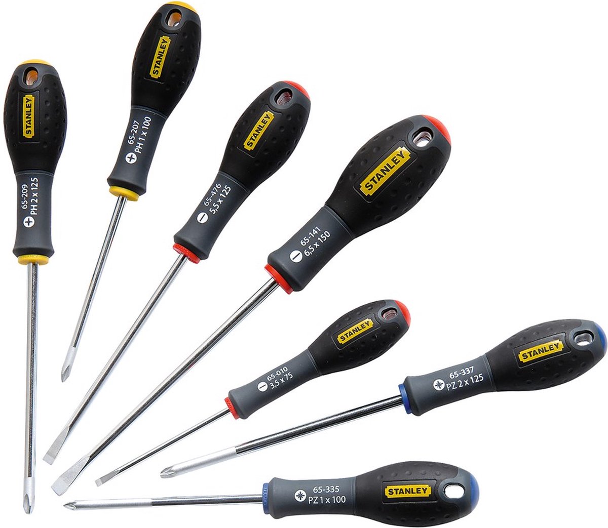 Jeu de tournevis Fatmax Stanley 7 pièces parallèles 3,5 x 75 mm. 5,5 x 125 mm standard 6,5 x 150 mm Phillips PH1 x 100 mm. ph2 x 125mm pozidriv pz1 x 100mm. pièce 2 x 125 mm