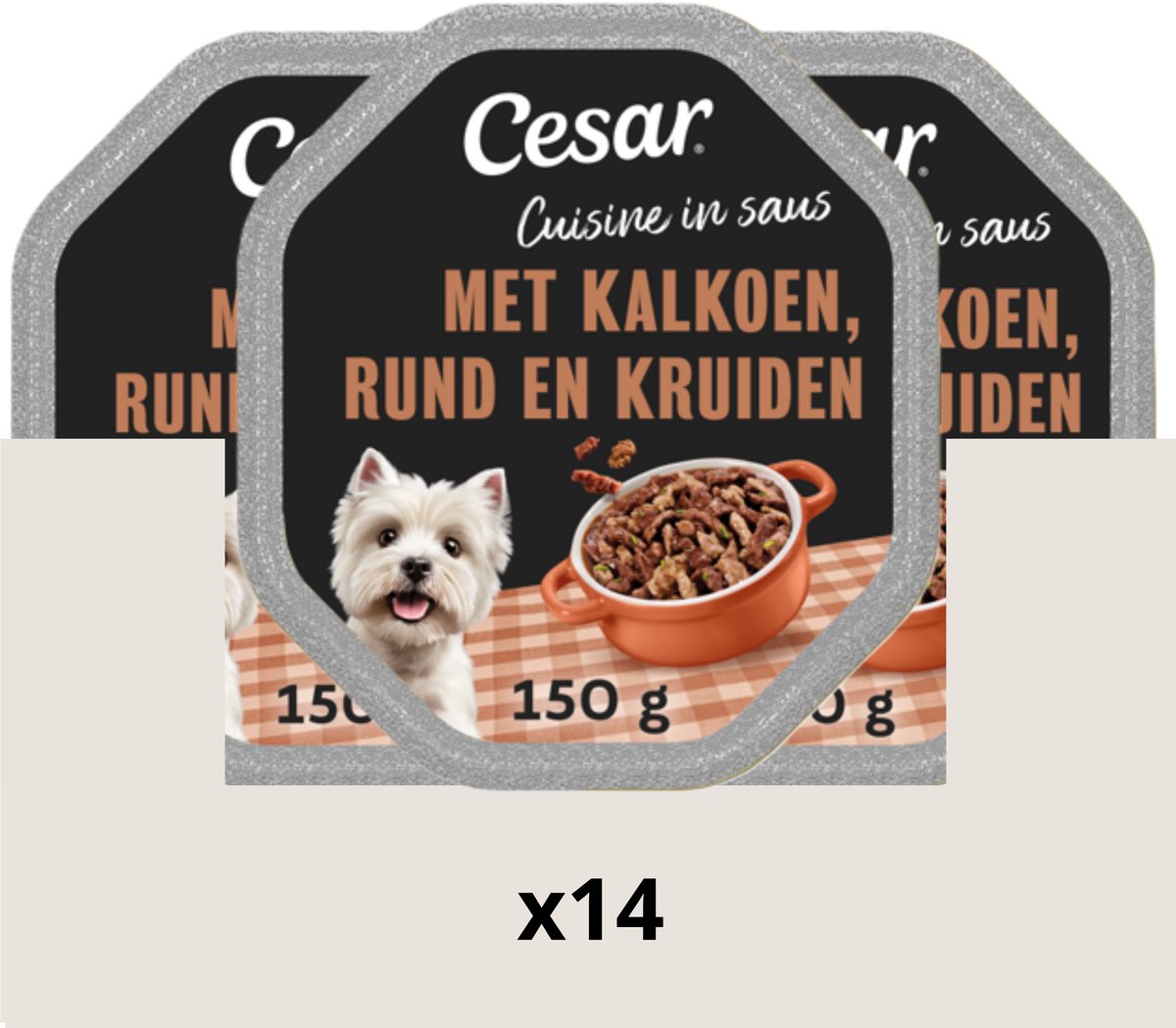 Nourriture pour chiens César - cuisine - dinde et bœuf en sauce - barquettes 14x150g