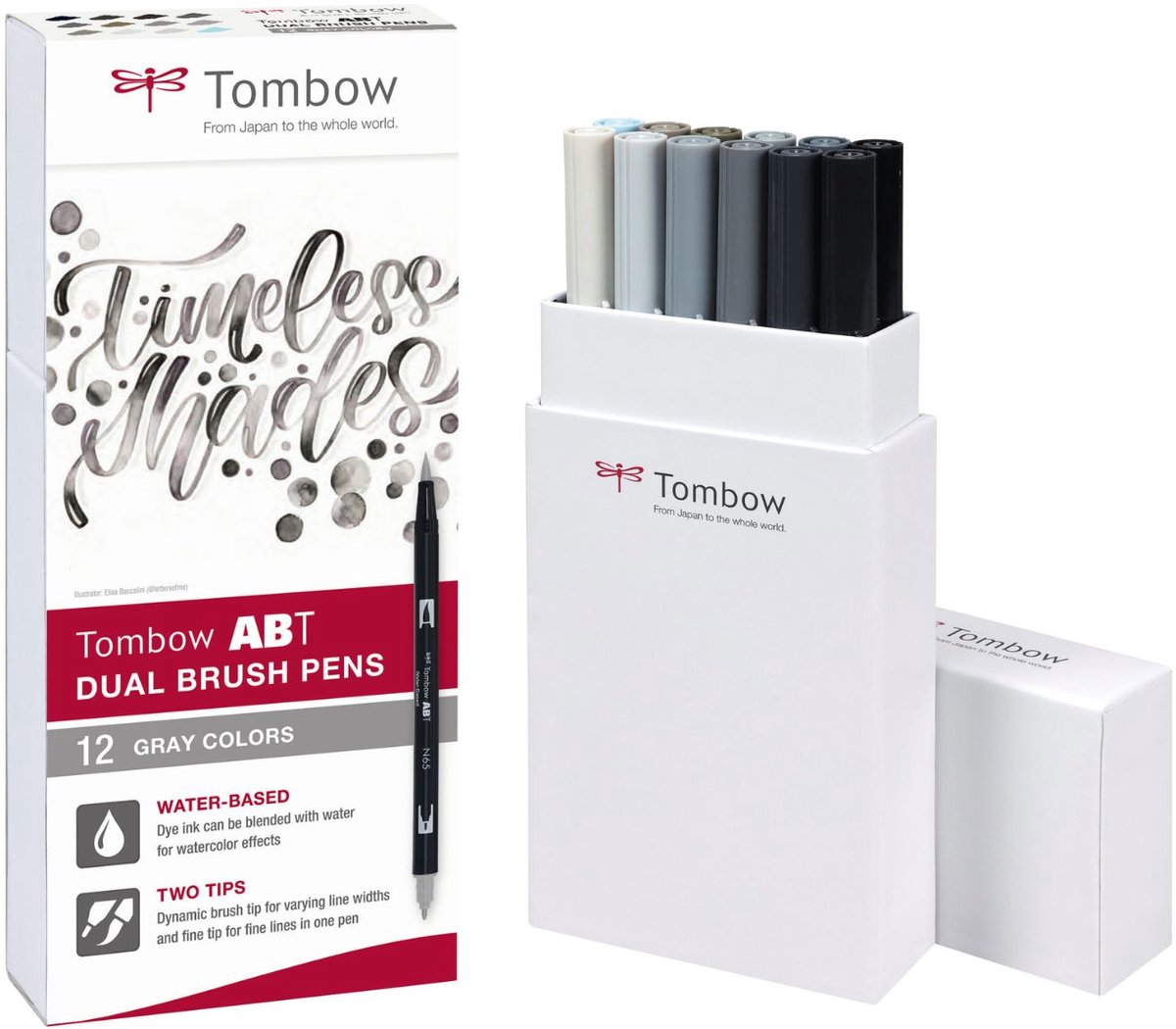 Tombow • stylo pinceau environ stylo pinceau double 12x couleurs grises