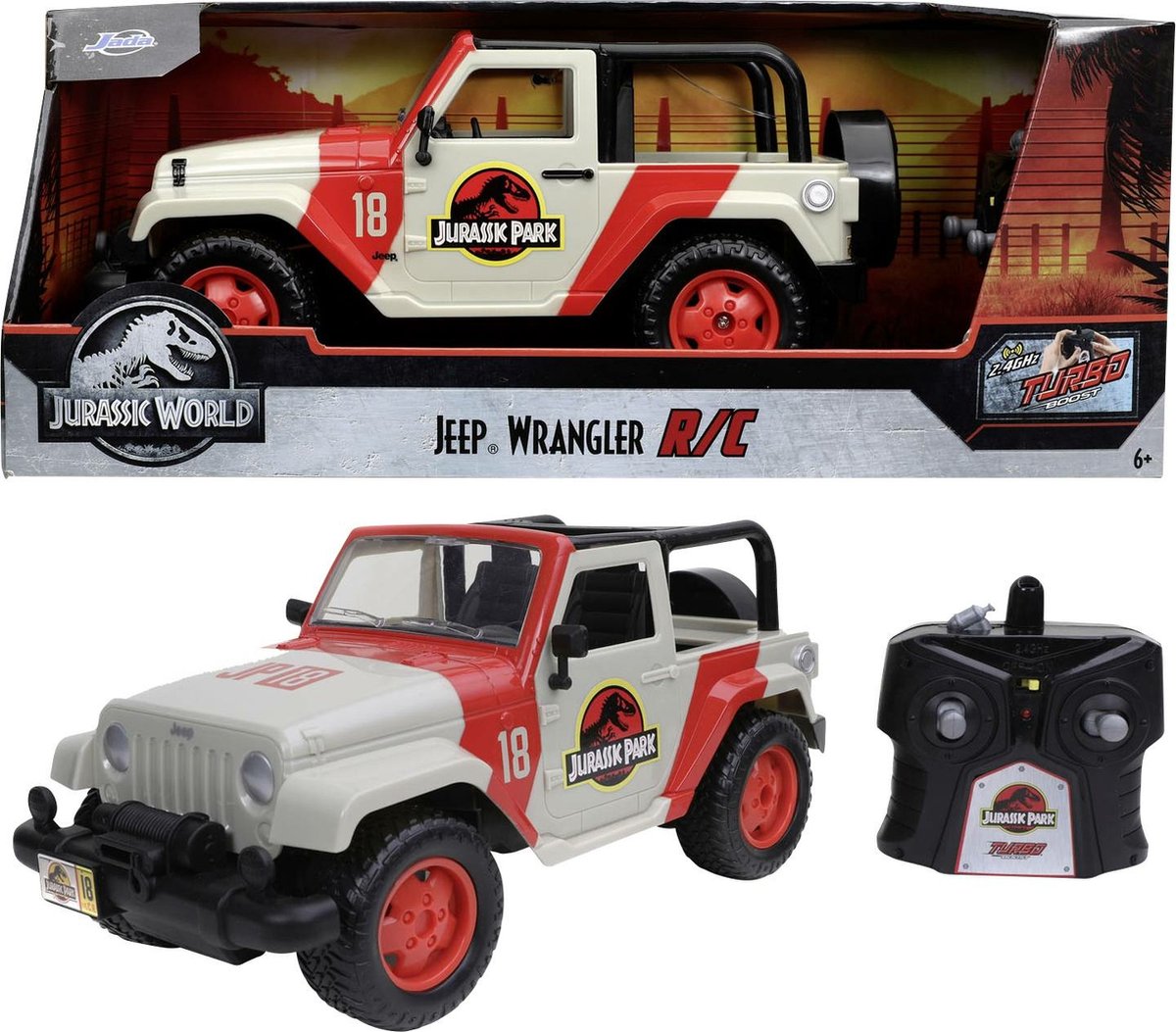 Jada jouets - monde jurassique - parc rc jeep wrangler - 1:16