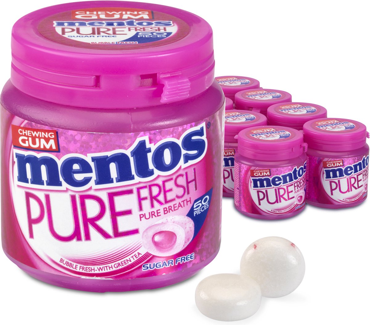 Mentos gum pure fresh bubblefresh - chewing-gum - sans sucre - 8x50 pièces