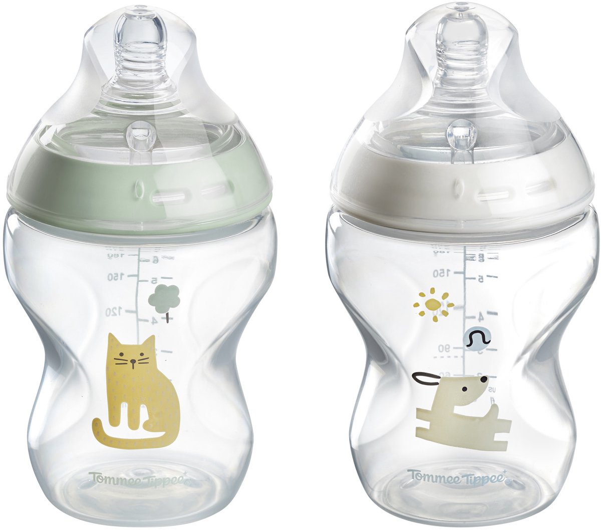 Biberons Tommee Tippee Natural Start - lot de 2 biberons de 260 ml - faible vitesse d'alimentation 3 mois et plus - décorés