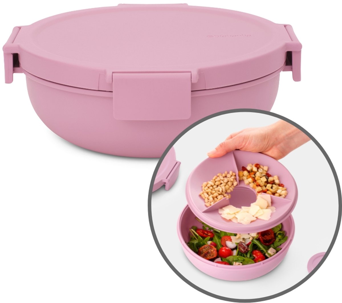 Brabantia make take salade lunch box to go - 1,3 l - plastique - rose lilas