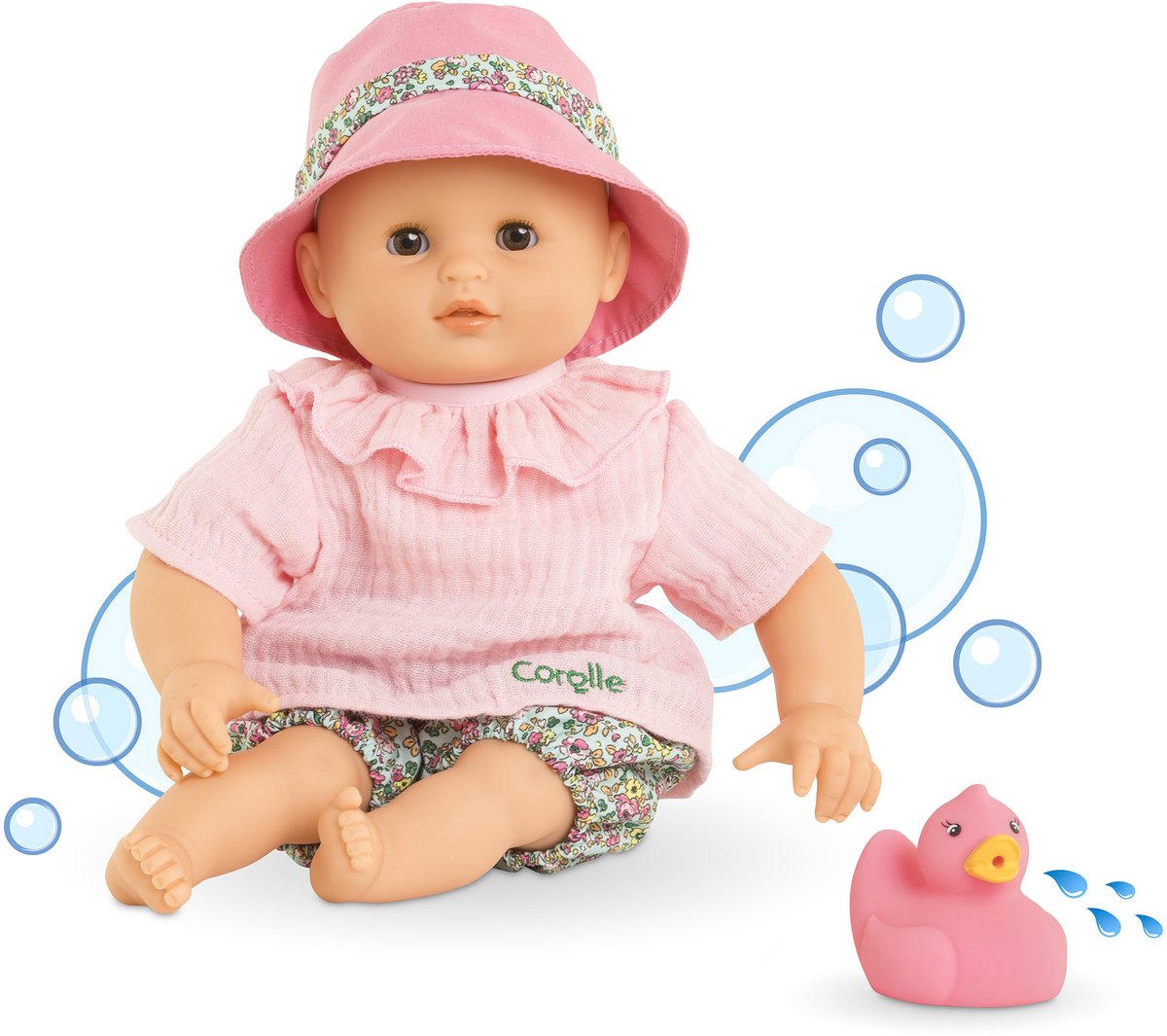 Corolle poupée de bain coralie avec canard en caoutchouc - bloomer, 30cm