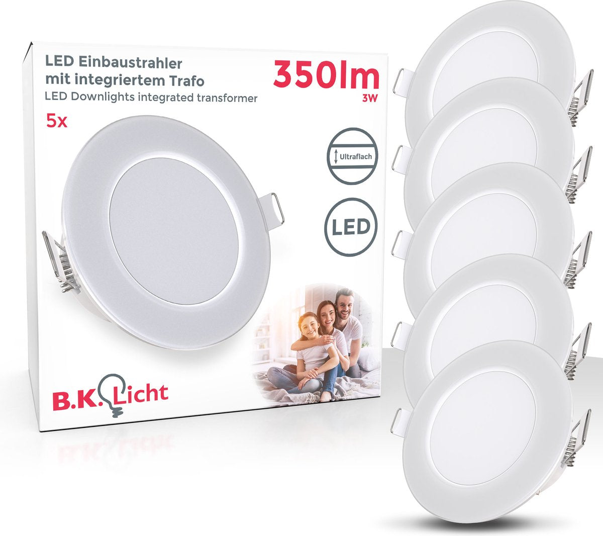 Briloner b.k.licht - Spots encastrables LED - lot de 5 - éclairage salle de bain - spots - ip65 - lumière blanc neutre 4 000 K - 350lm - 3w - ø8,6 cm