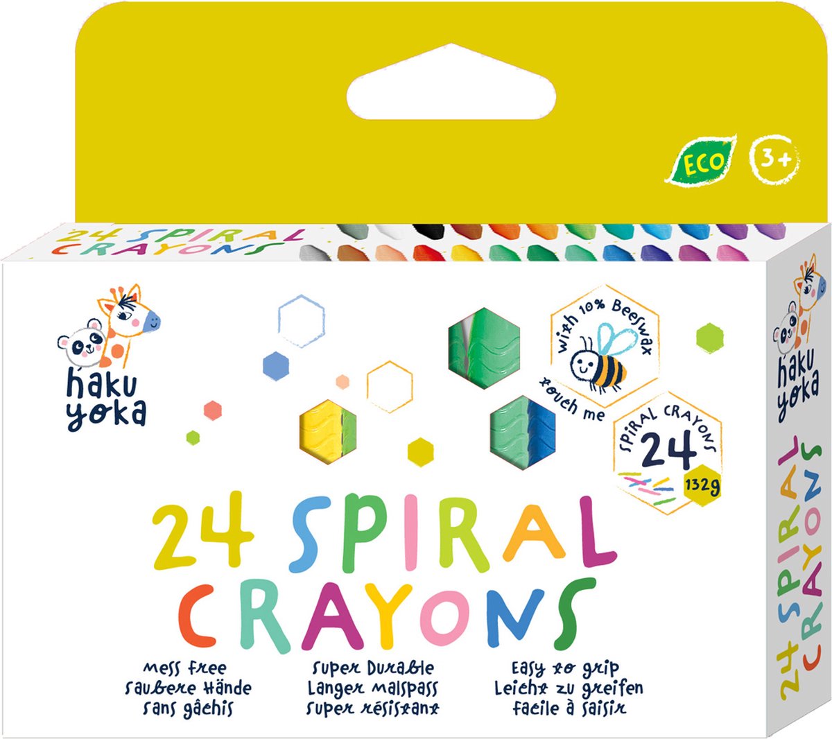 Crayons spirales Haku yoka - 24 pièces - contient 10% de cire d'abeille - 3 ans