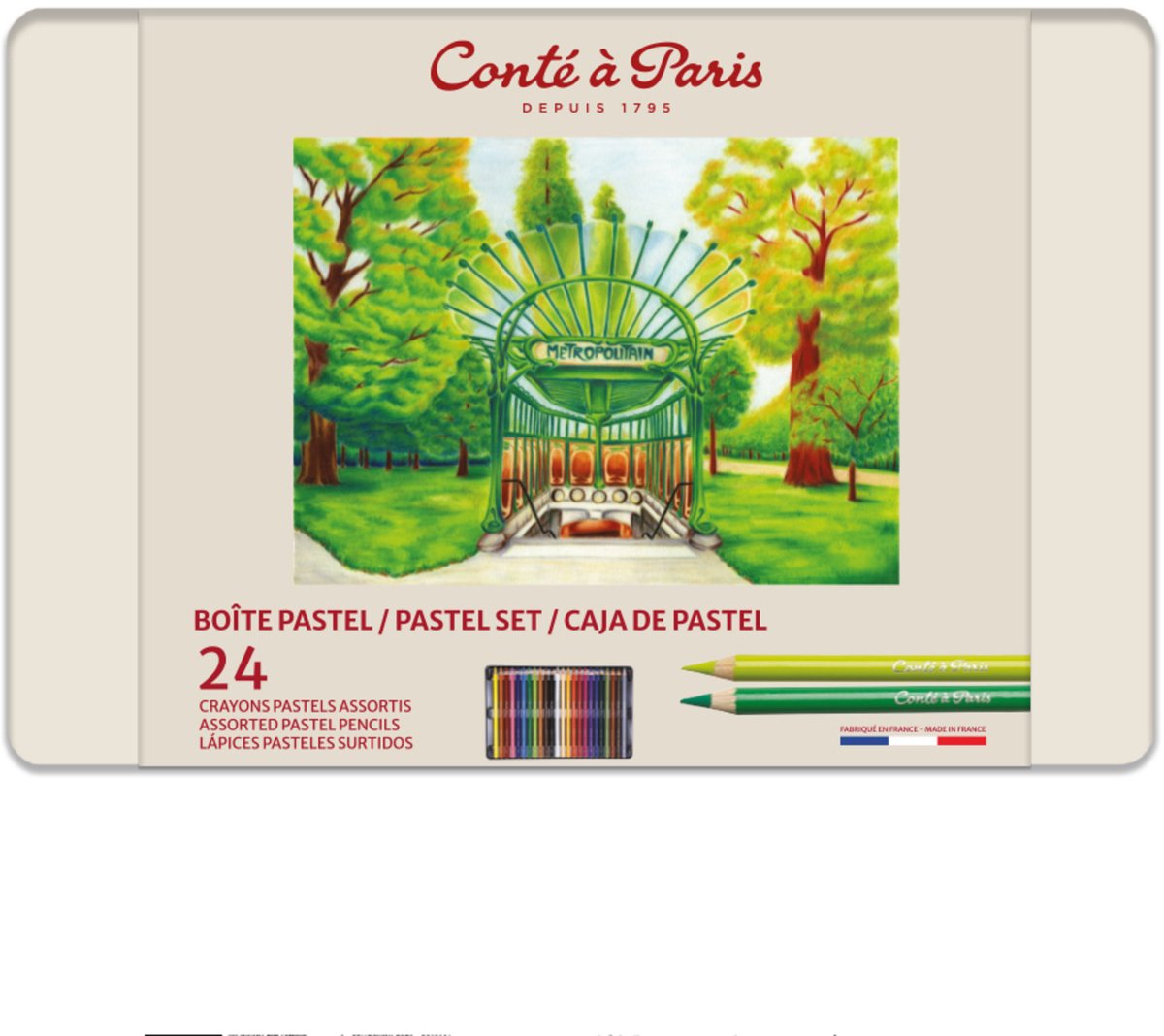 Conté à paris 2182 set de crayons pastel 24 pièces | pastels hautement pigmentés dans une boîte en métal