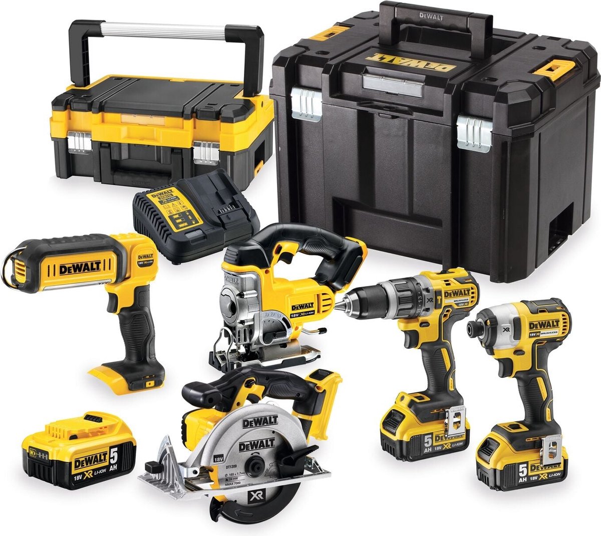 Dewalt dck551p3t ensemble combiné de batteries 5 pièces 18v xr 5,0ah en tstak