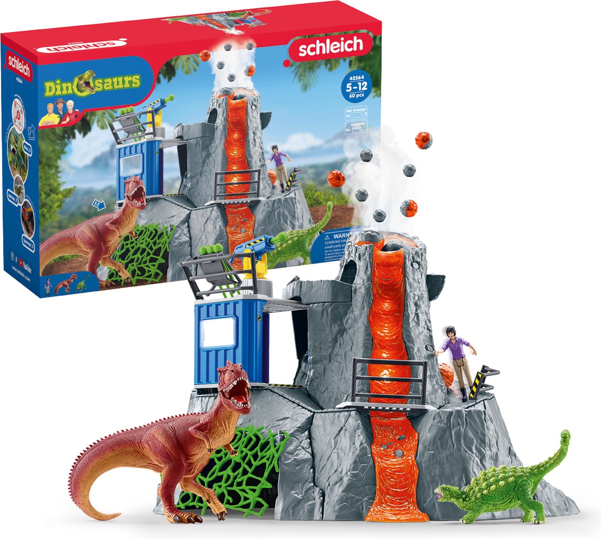 Dinosaure Schleich - la grande expédition volcanique - jouets dinosaures - jouets pour enfants - jouets dinosaures - t-rex, ankylosaure et volcan en éruption - 36 pièces