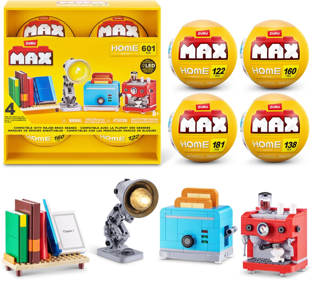 Ensemble de construction de maison Max Zuru - livres, café, grille-pain et lampe - paquet de 4