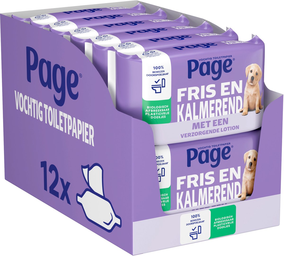 Papier toilette humide Page ® - frais et apaisant (soin) - avec une lotion nourrissante - 456 feuilles - 12 x 38 pièces - pack économique