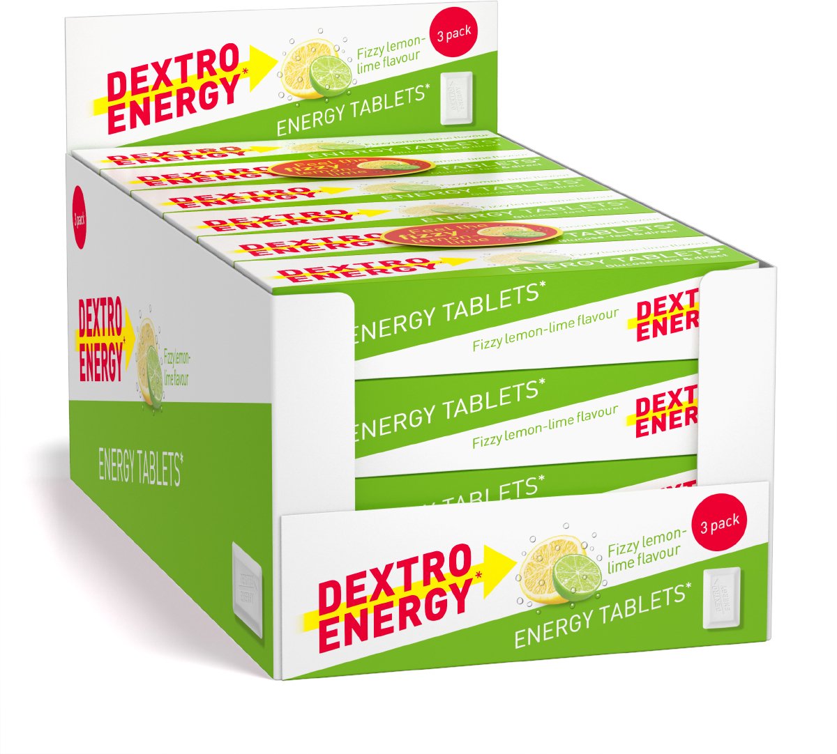 Dextro Energy Fizzy Sour Lemon Lime - 24 x 14 pièces - comprimés de sucre de raisin - dextrose - sucres rapides - acide supplémentaire + effet pétillant