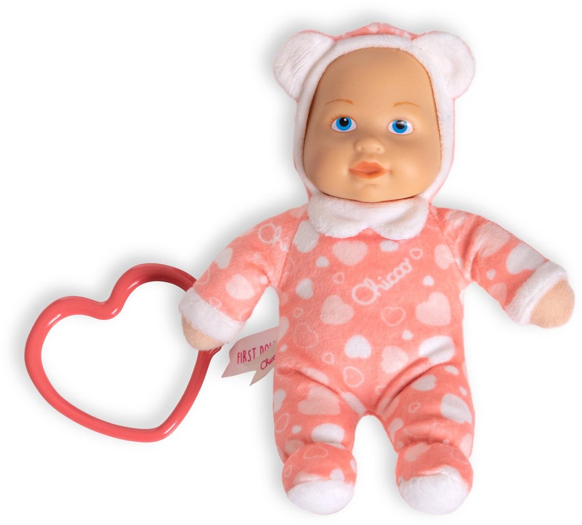 Chicco poupée mon doudou - ma petite poupée - doudou tout doux avec anneau de dentition coeur - rose saumon (0m+)