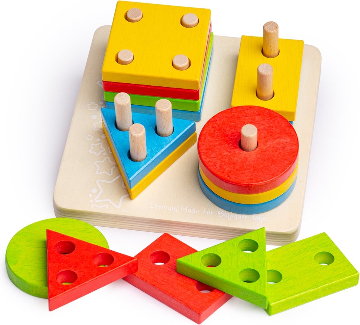 Bigjigs toys jeu d'empilage de formes en bois bigjigs, 17 pièces.