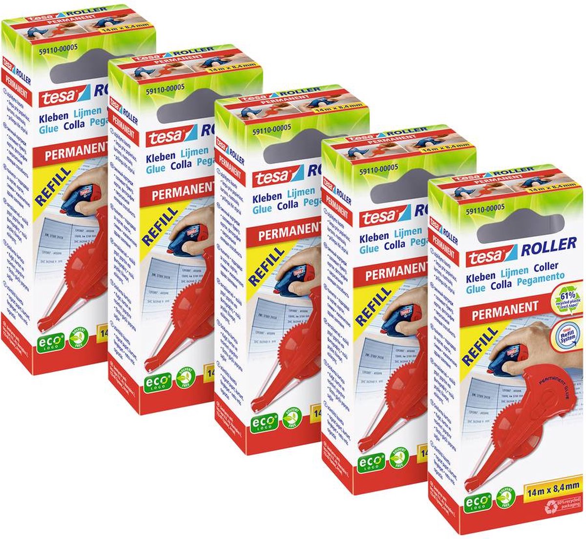 Tesa recharge pour rouleau à colle roller permanent ecologo® 8,4 mm 14 m adhésif permanent rechargeable : no 59110 5 pièce(s)