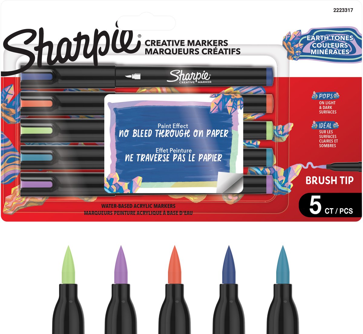 Stylos à peinture acrylique marqueur créatif Sharpie | marqueurs à peinture à l'eau | l'encre non continue écrit sur la plupart des surfaces | pointe du pinceau | fournitures d'artisanat et d'art | tons chauds | 5 pièces