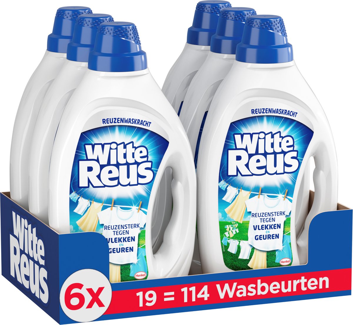 Gel géant blanc - lessive liquide - lessive blanche - 6 x 19 lavages - pack économique