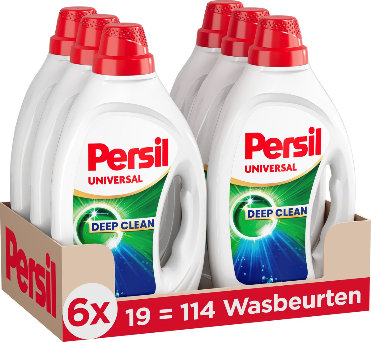 Persil gel universel - lessive liquide - pour toutes les couleurs de linge - détachant puissant - 6 x 19 lavages - pack économique