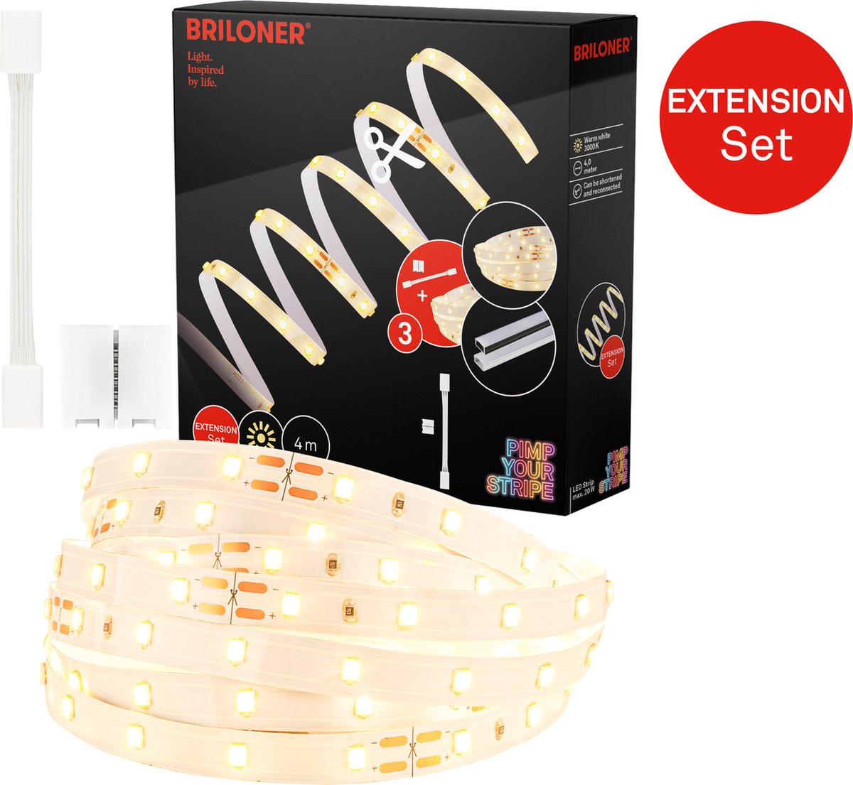 Briloner pimp your stripe extension set Bande LED 4m, blanc chaud, raccourcissable, on off