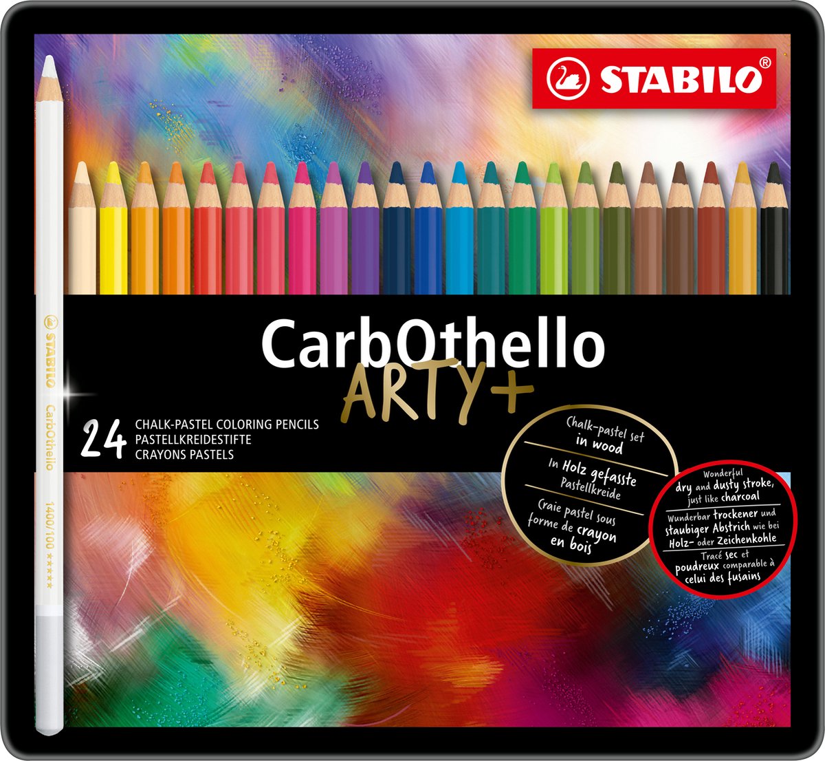 Stabilo carbothello - crayons de couleur pastel lime - étui en métal de 24 couleurs
