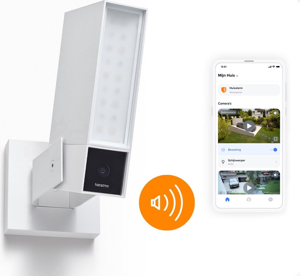 Netatmo slimme bewakingscamera - bewakingscamera met sirene - camerabewaking - met bewegingsdetectie, nachtzicht en ingebouwde sirene - wit - 1 stuk
