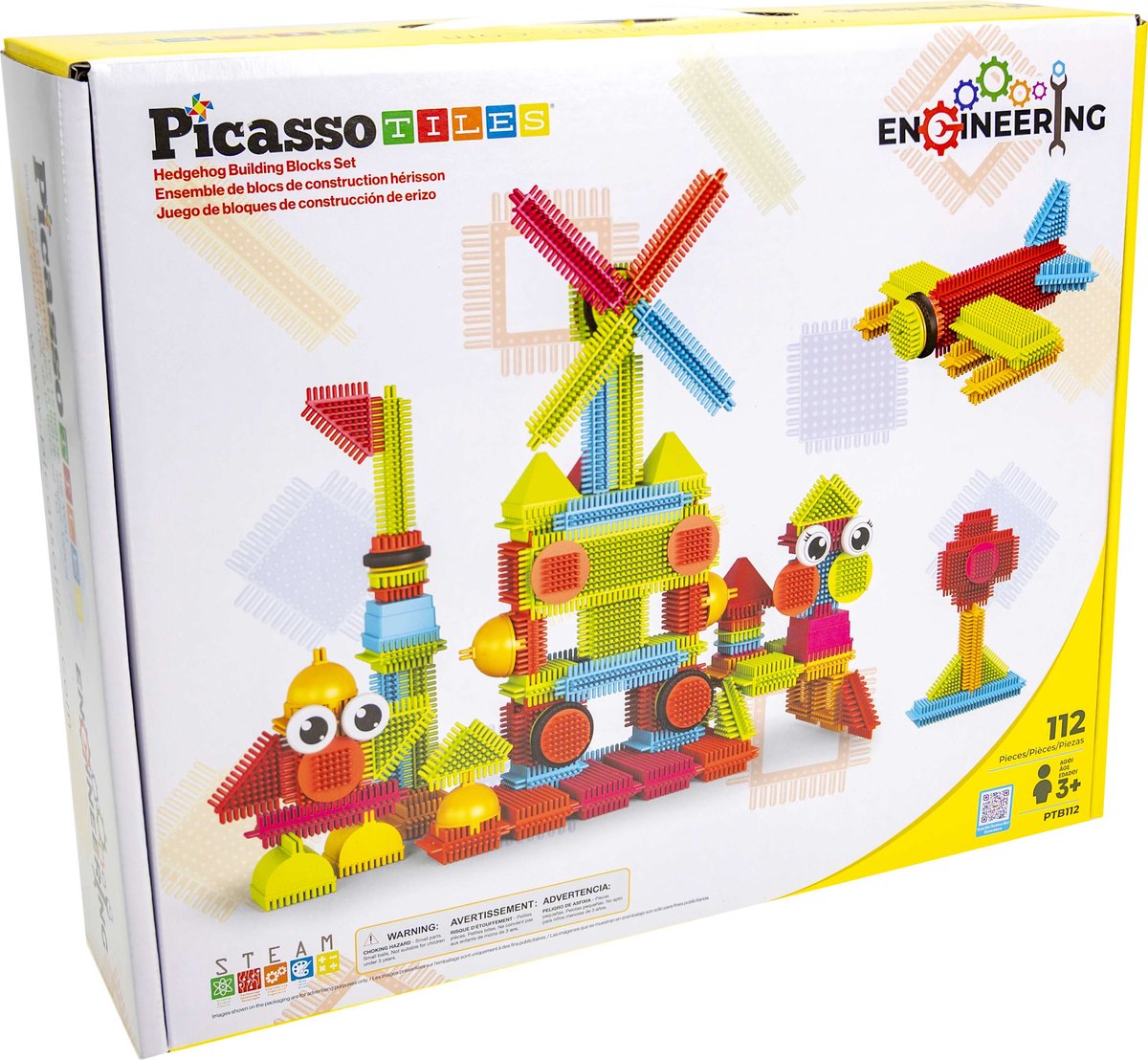 Picassotiles Tuiles Picasso tactiques - jouets de construction - blocs de construction hérisson - jouets de construction - jouets à tige - jouets de construction créatifs - 112 pièces - à partir de 3 ans