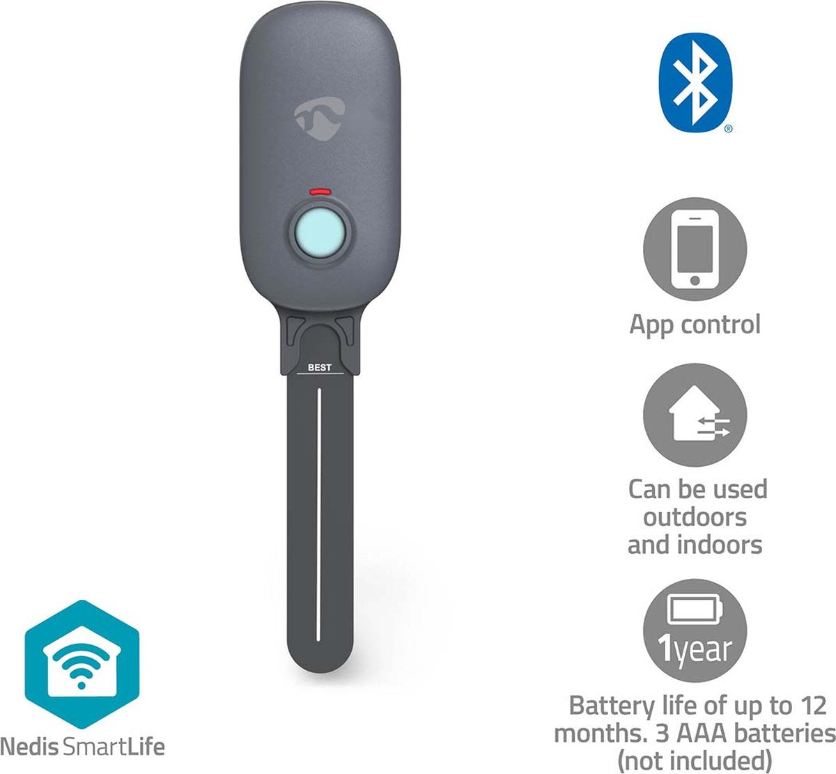 Humidimètre Nedis smartlife - Bluetooth - ip55 - contrôle par application - pour plantes - blanc