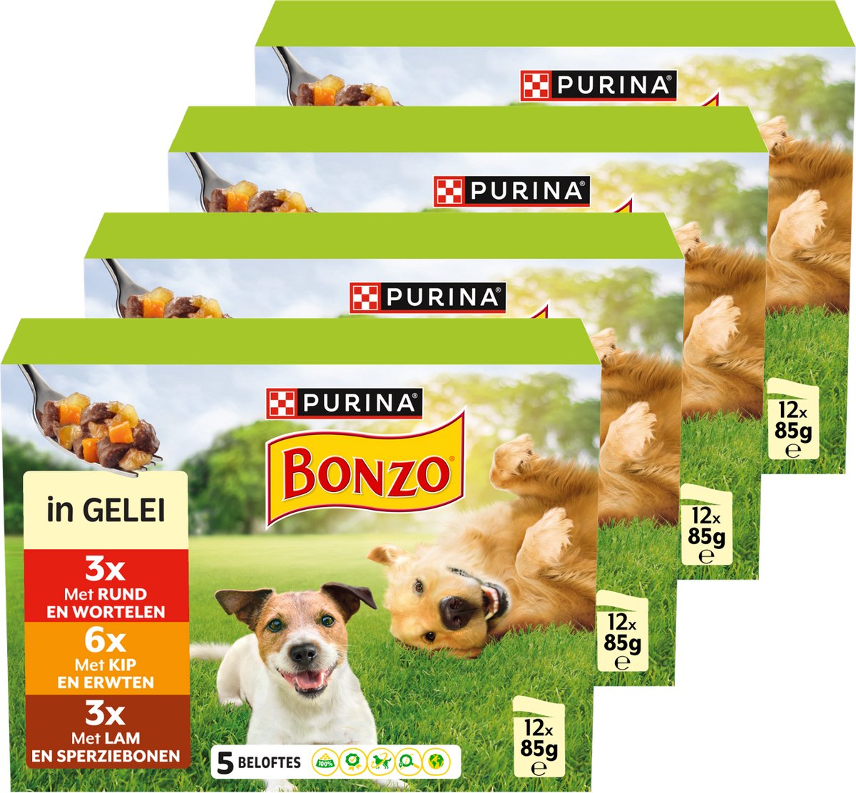 Bonzo sachets repas adulte - nourriture humide pour chien - boeuf poulet agneau - 48 x 85 g
