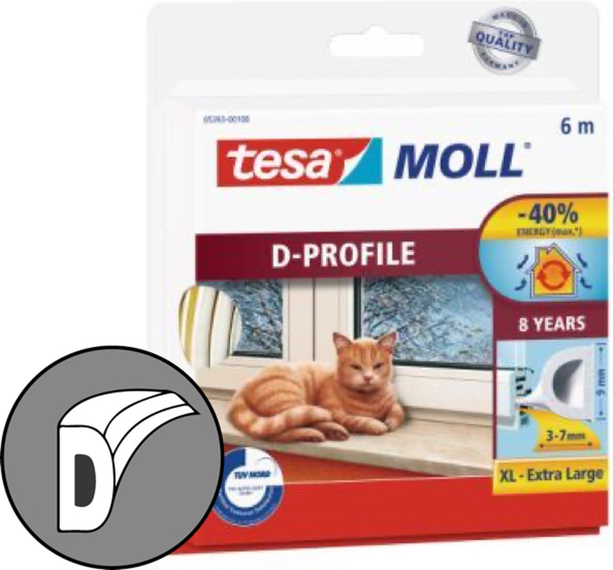 Tesa moll coupe-froid 05393 profil d - 9mmx6m blanc