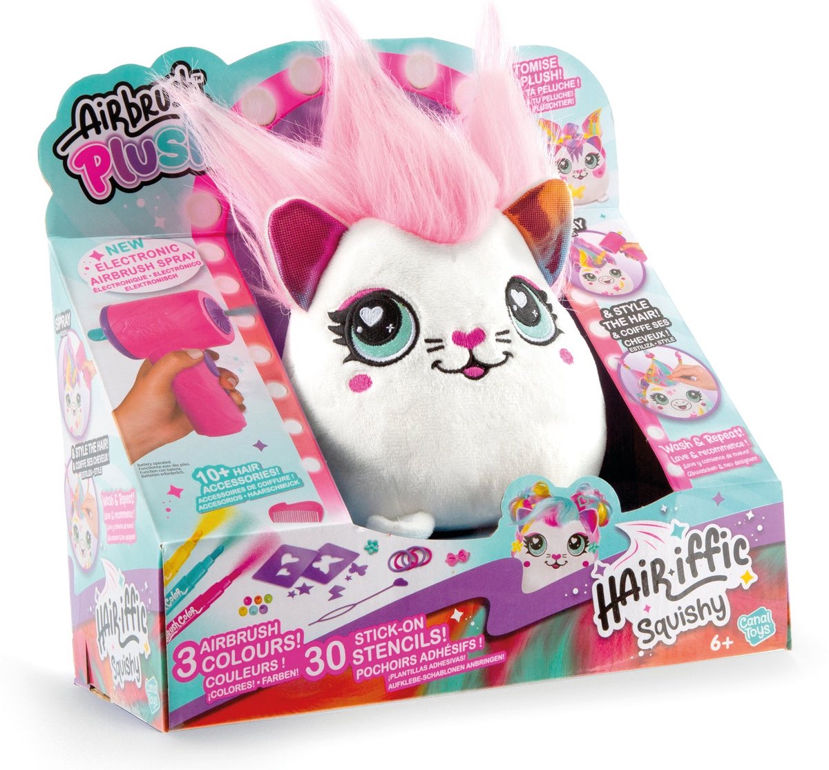 Canal Toys - peluche aérographe - peluche squishy hair'iffic à coiffer et décorer avec spray électronique, feutres, -air 040- aléatoire