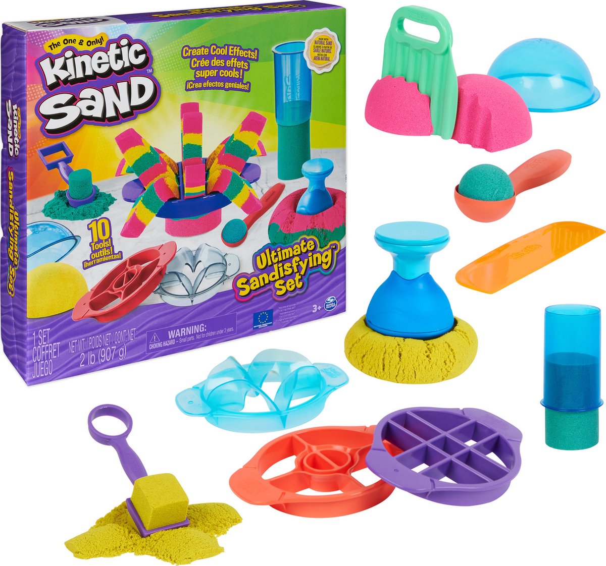 Sable cinétique - ensemble de sablage ultime avec 907 g original rose jaune et bleu vert - avec 10 formes et outils - jouets sensoriels
