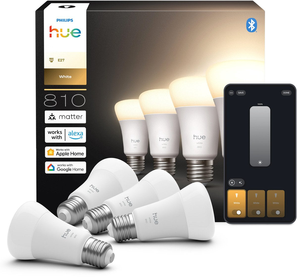 Philips hue slimme led a60 lamp, warm wit licht, e27 fitting, 4-pack