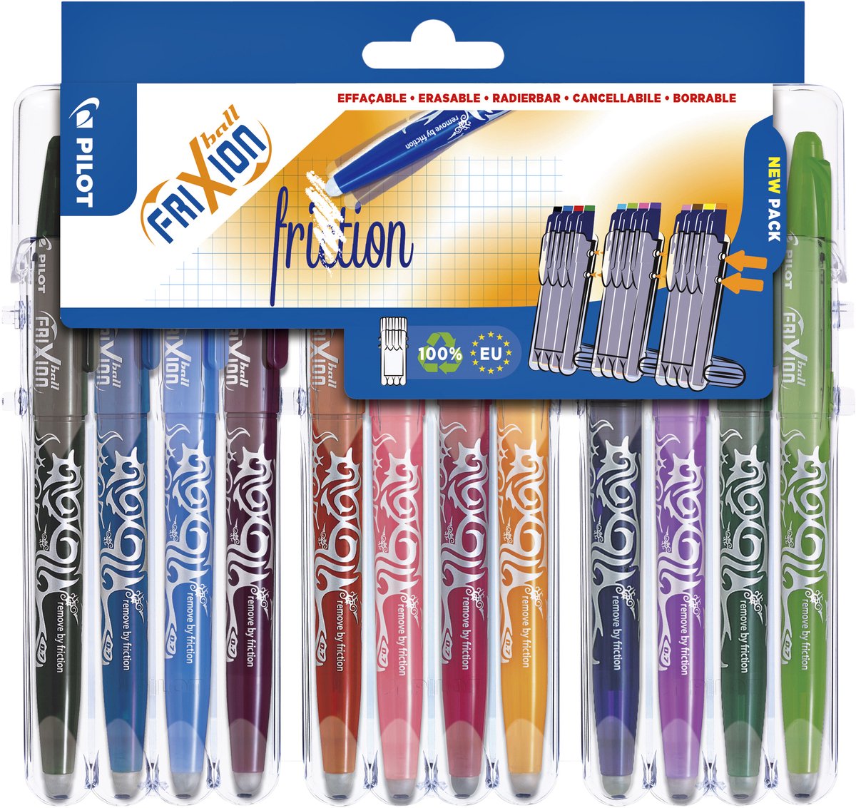 Coffret stylo roller Pilot Frixion - effaçable - 12 couleurs - sous blister luxe