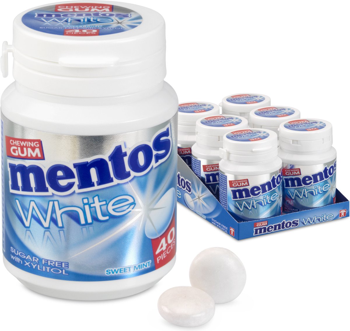 Mentos gum menthe douce blanche - chewing-gum - sans sucre - 1x6 pièces