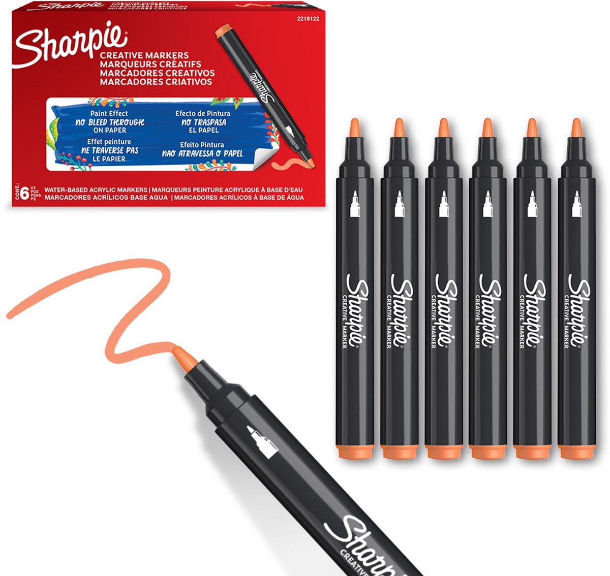 Marqueurs de peinture acrylique marqueur créatif Sharpie | point rond | marqueurs à peinture à l'eau | l'encre ne bave pas et convient à la plupart des surfaces | orange | 6 pièces