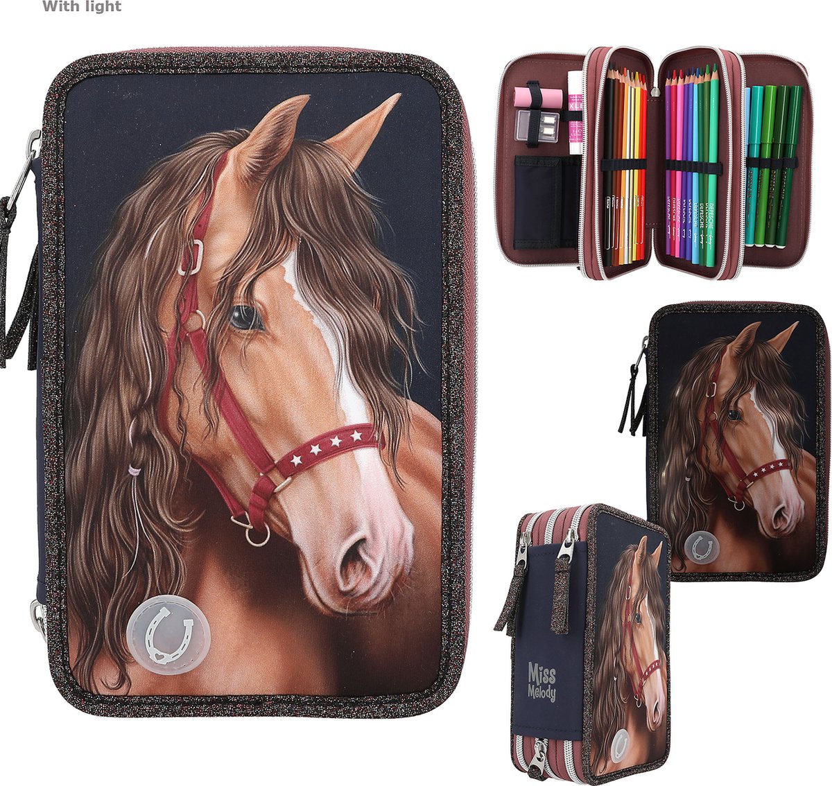 Depesche - trousse 3 compartiments miss melody - cheval pailleté