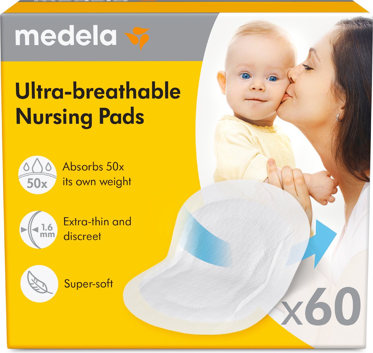 Medela – coussinets d'allaitement ultra-respirants – jetables – pour l'allaitement – doux pour la peau et confortables – 60 pièces