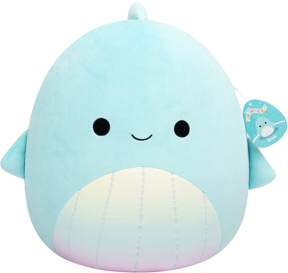 Squishmallows Jazwares - grande peluche (shah - baleine sarcelle avec ventre arc-en-ciel) - peluche 40 cm
