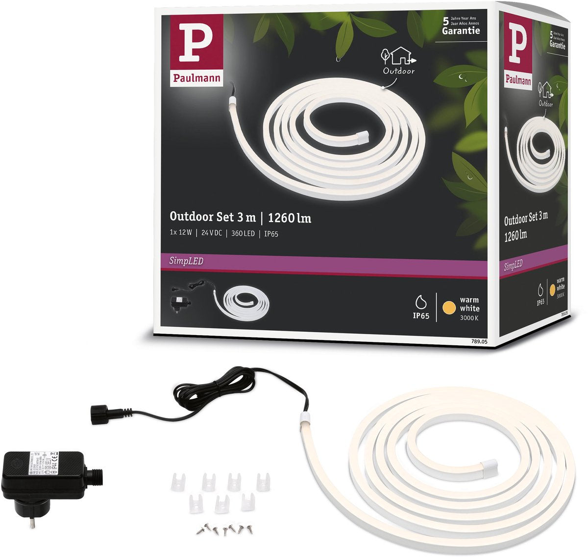 Bande LED d'extérieur Paulmann simpled 3 mètres blanc chaud - kit plug play - 12w - 24v - blanc - plastique