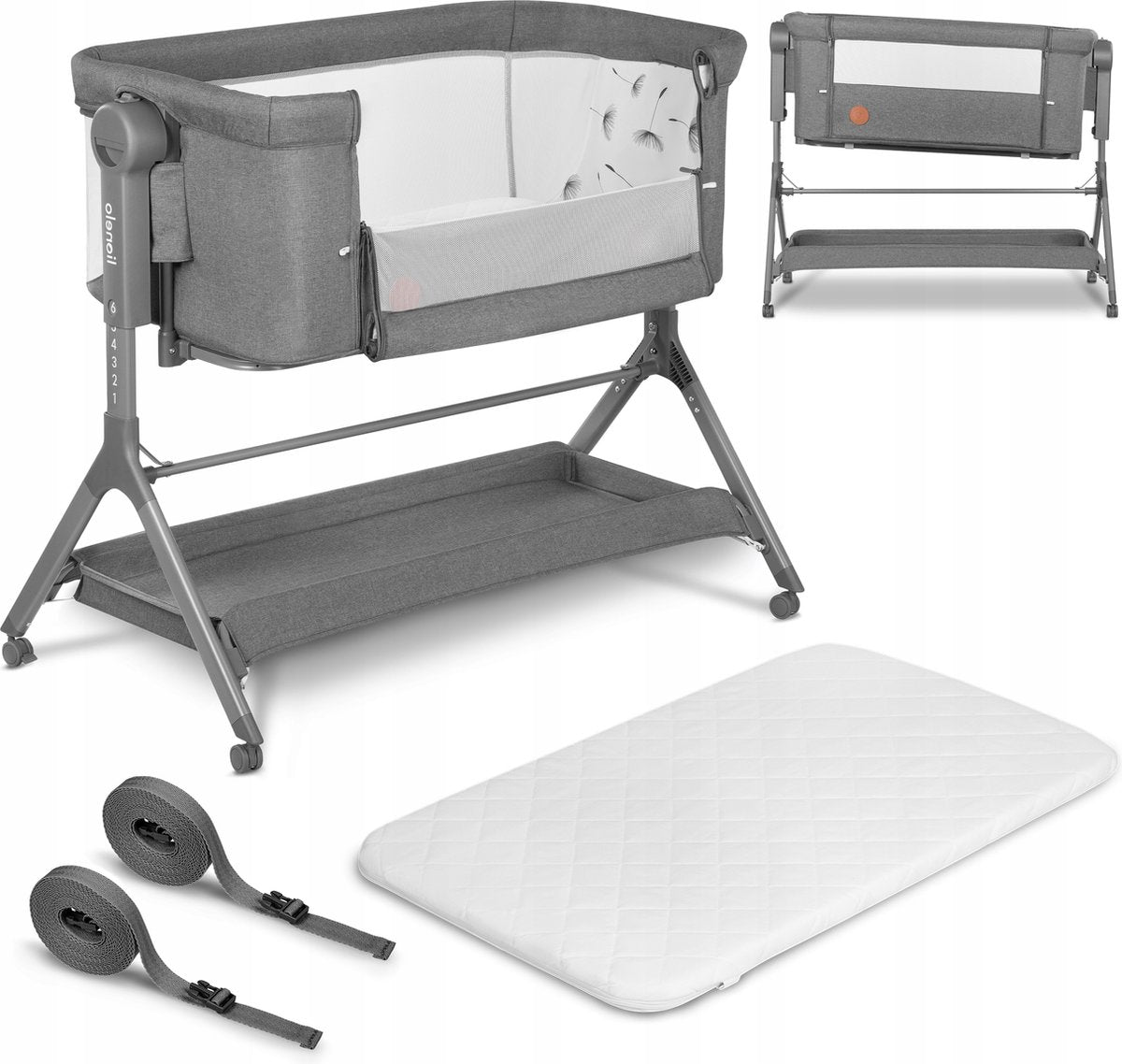 Lionelo Leonie Plus - lit bébé et lit bébé cododo 3 en 1 - lit bébé jusqu'à 9 kg - réglage en hauteur sur 6 niveaux - fonction bascule - matelas T25 - panier de rangement - roulettes - housses amovibles