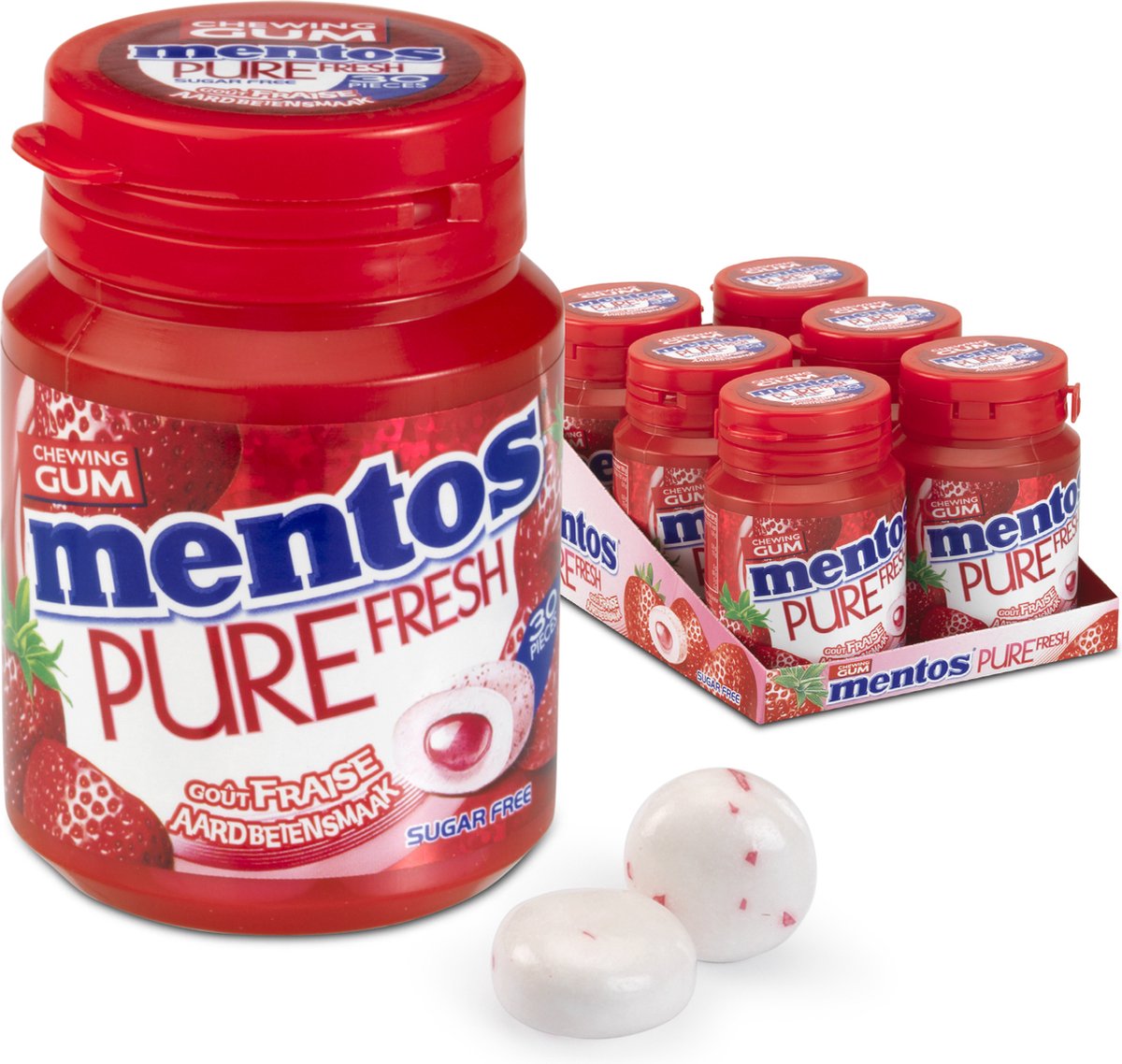 Mentos gum pure fraise fraîche - chewing-gum - sans sucre - 1x6 pièces