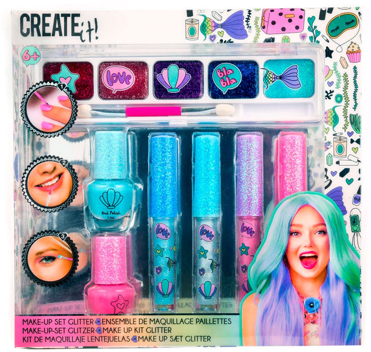 Créez-le ! set de maquillage de beauté paillettes, 7 pcs.
