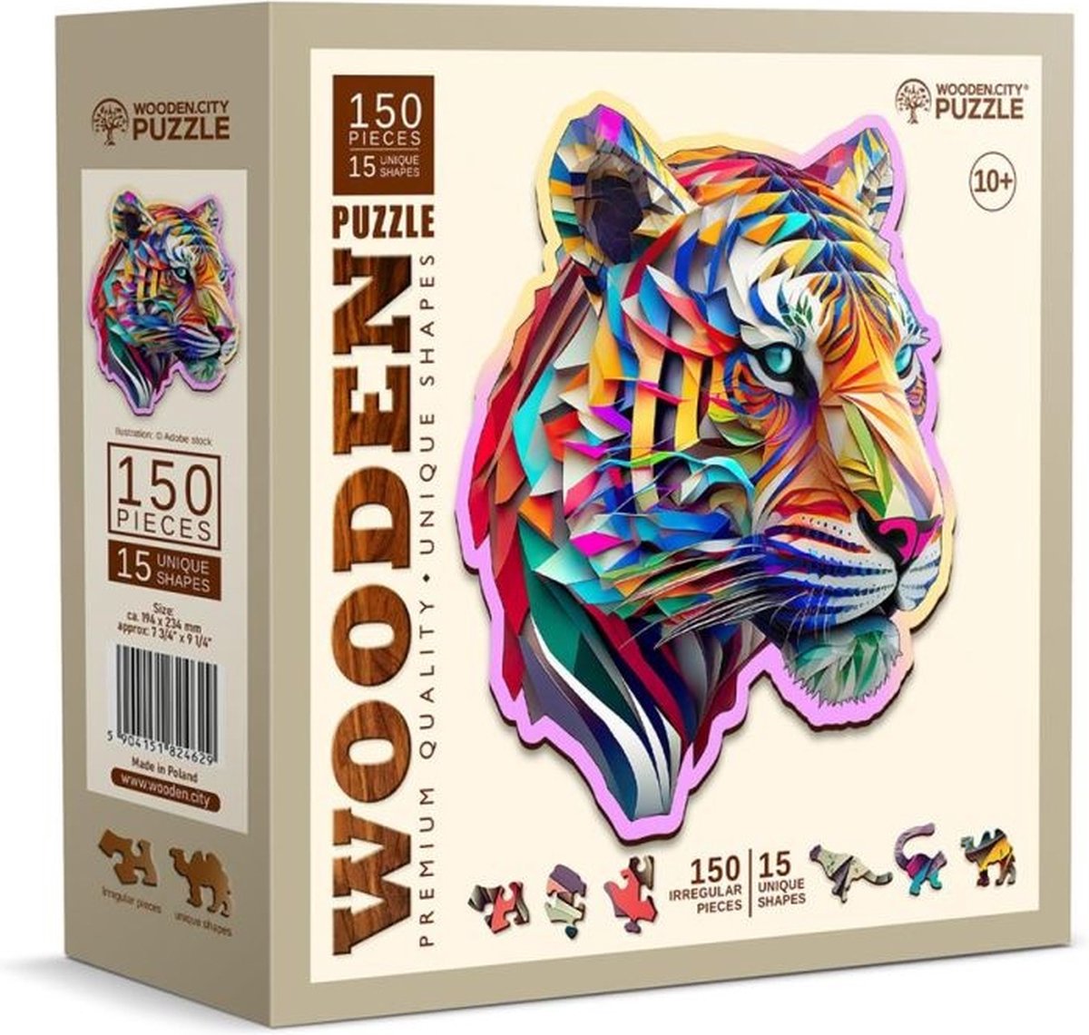 Ville en bois tenant un puzzle de ville - tigre coloré.